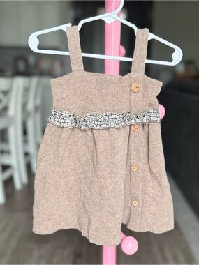 Baby Zara Beige Knit Toddler Dress with Button Detail